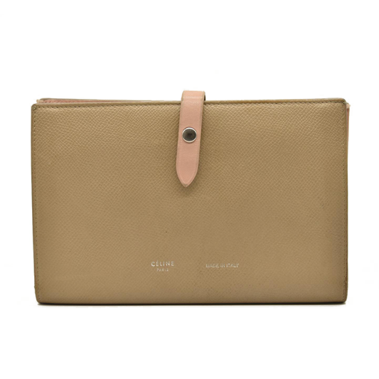 CELINE Grained Calfskin Large Multifunction Strap Wallet Pink Chalk