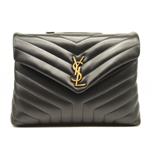 NEW SAINT LAURENT Calfskin Y Quilted Monogram Medium Loulou Chain Satchel Black
