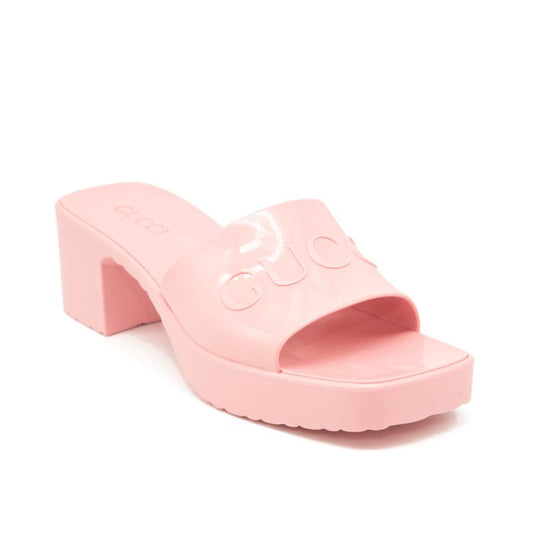 NEW Gucci Rubber Logo Platform Slide Sandal Pink EU 38