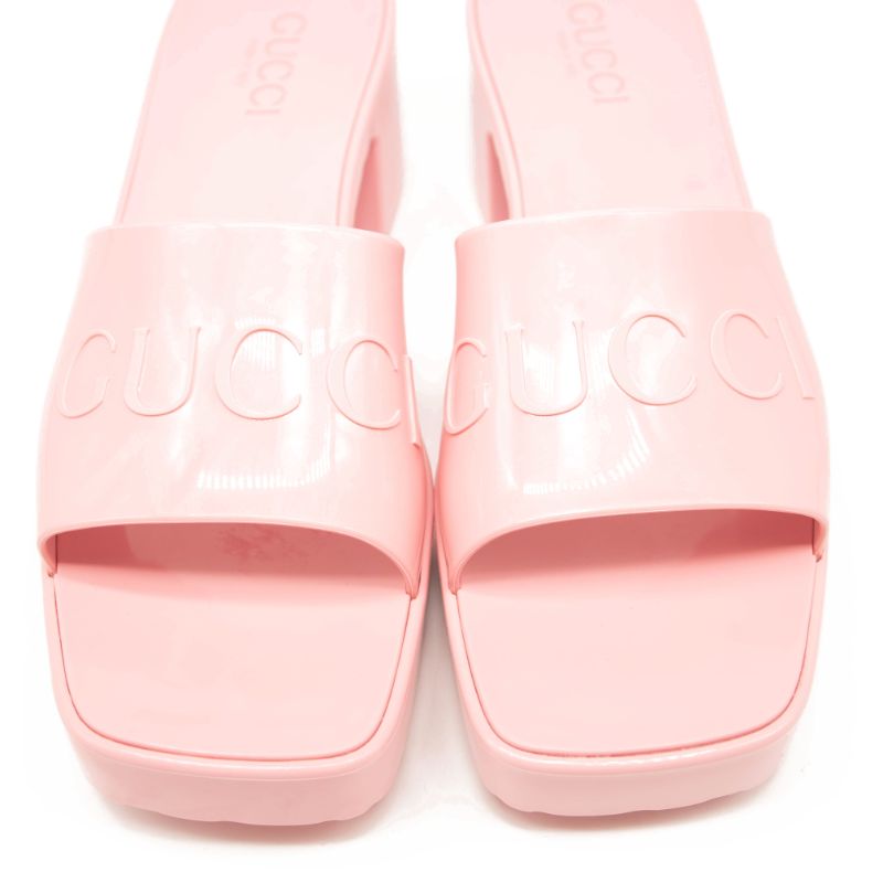NEW Gucci Rubber Logo Platform Slide Sandal Pink EU 39