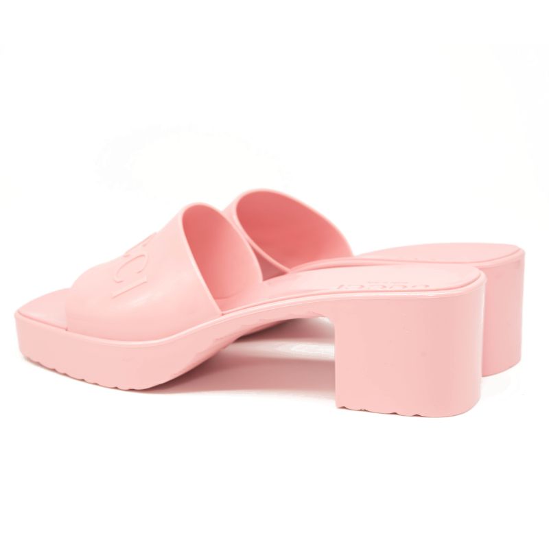 NEW Gucci Rubber Logo Platform Slide Sandal Pink EU 40