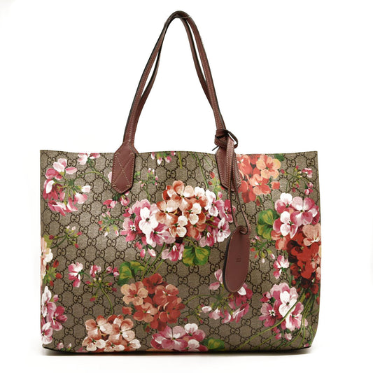 GUCCI GG Supreme Monogram Blooms Large Reversible Tote Beige Multicolor Dry Rose