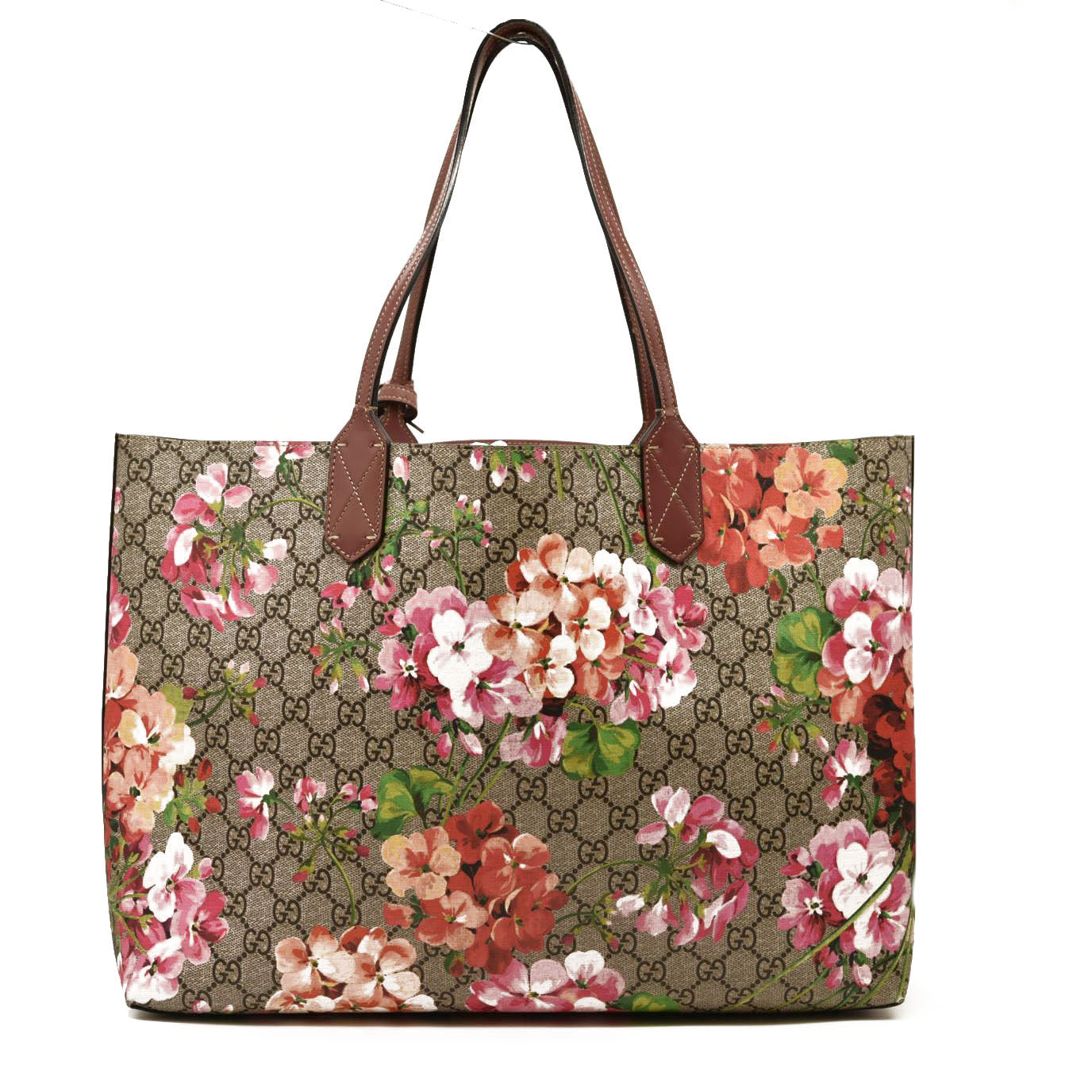 GUCCI GG Supreme Monogram Blooms Large Reversible Tote Beige Multicolor Dry Rose
