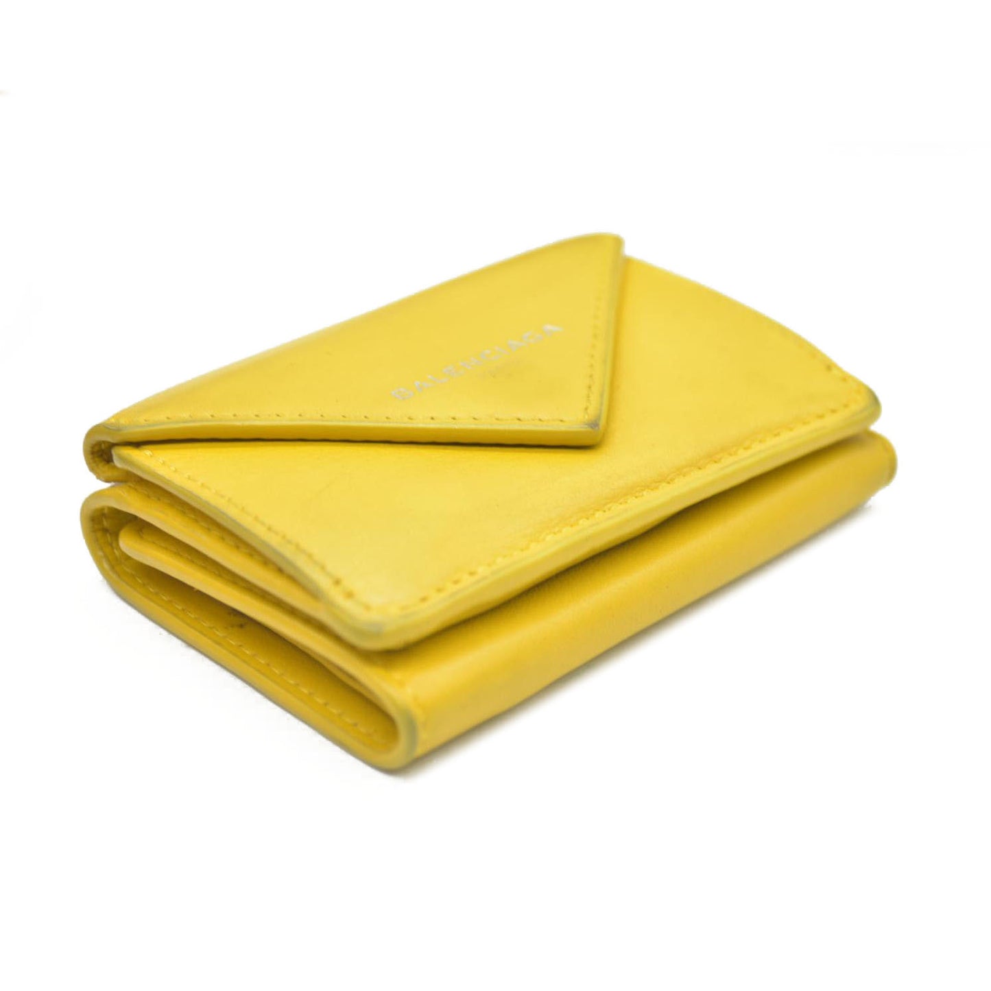 BALENCIAGA Everyday Mini Papier Leather Trifold Wallet Yellow