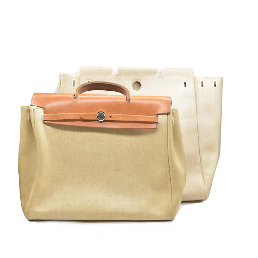 $2750 Hermes  Toile Herbag MM Natural