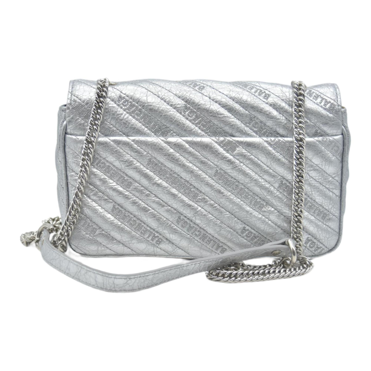 $2250 2018 Balenciaga Metallic Arena Calfskin Logo Matelasse S BB Round Shoulder Bag Argent