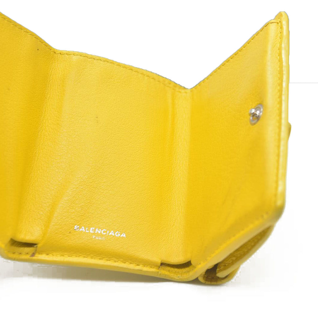 BALENCIAGA Everyday Mini Papier Leather Trifold Wallet Yellow