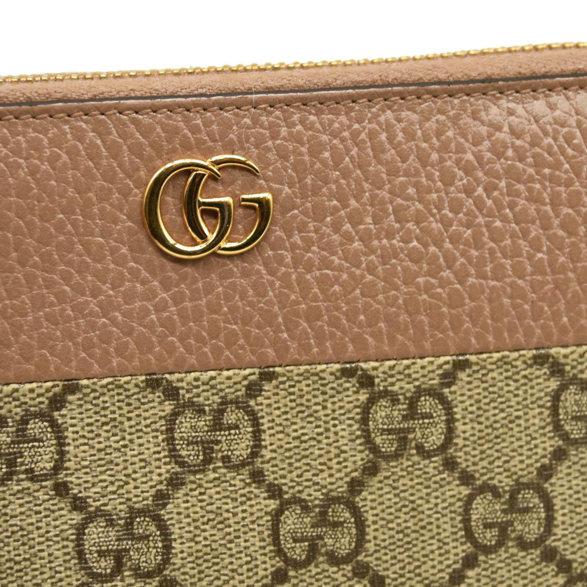 GUCCI GG Marmont GG Logo PVC Zip Around Long Wallet Beige