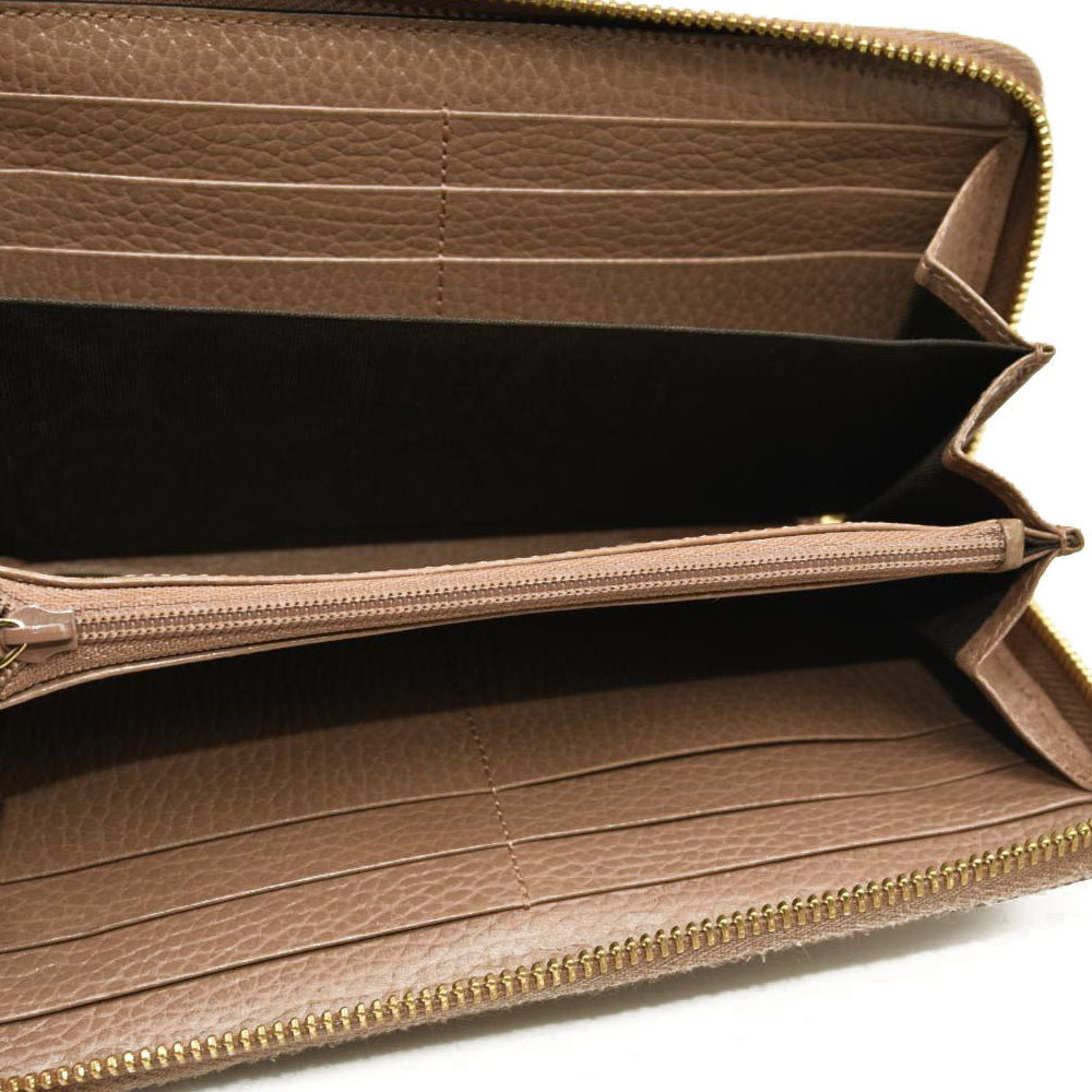 GUCCI GG Marmont GG Logo PVC Zip Around Long Wallet Beige