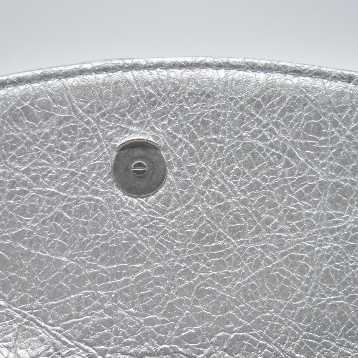 $2250 2018 Balenciaga Metallic Arena Calfskin Logo Matelasse S BB Round Shoulder Bag Argent