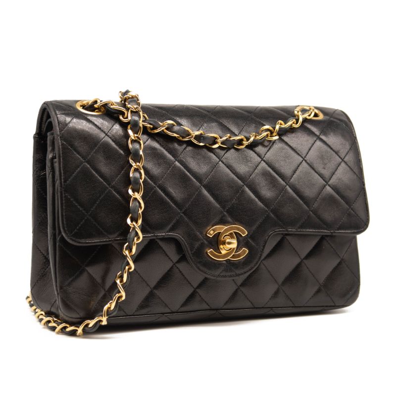 1991 Chanel Timeless Classic Double Flap Bag In Black Quilted Chain Shoulder Bag