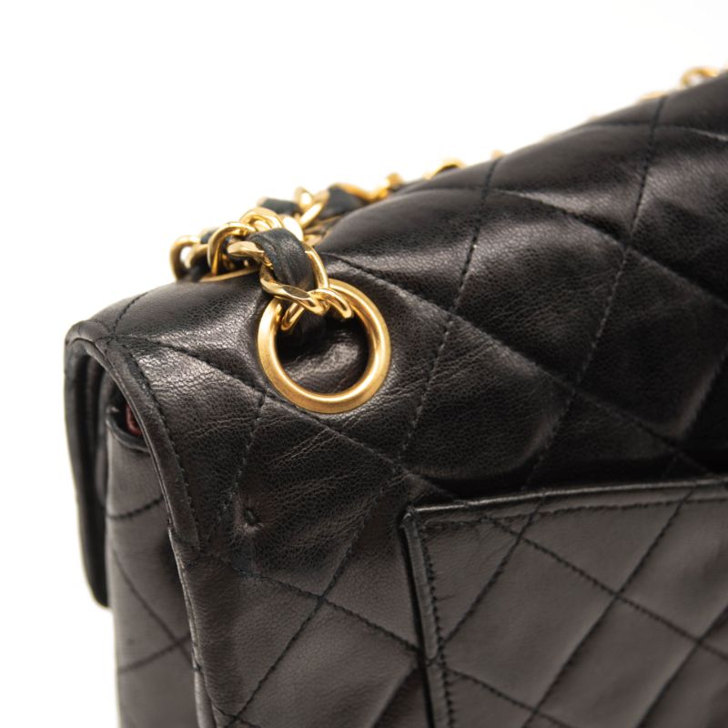 1991 Chanel Timeless Classic Double Flap Bag In Black Quilted Chain Shoulder Bag