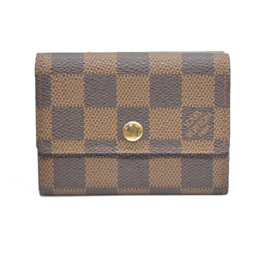 Louis Vuitton Damier Porte Monnaie Plat Coin Purse Wallet Brown MI1919