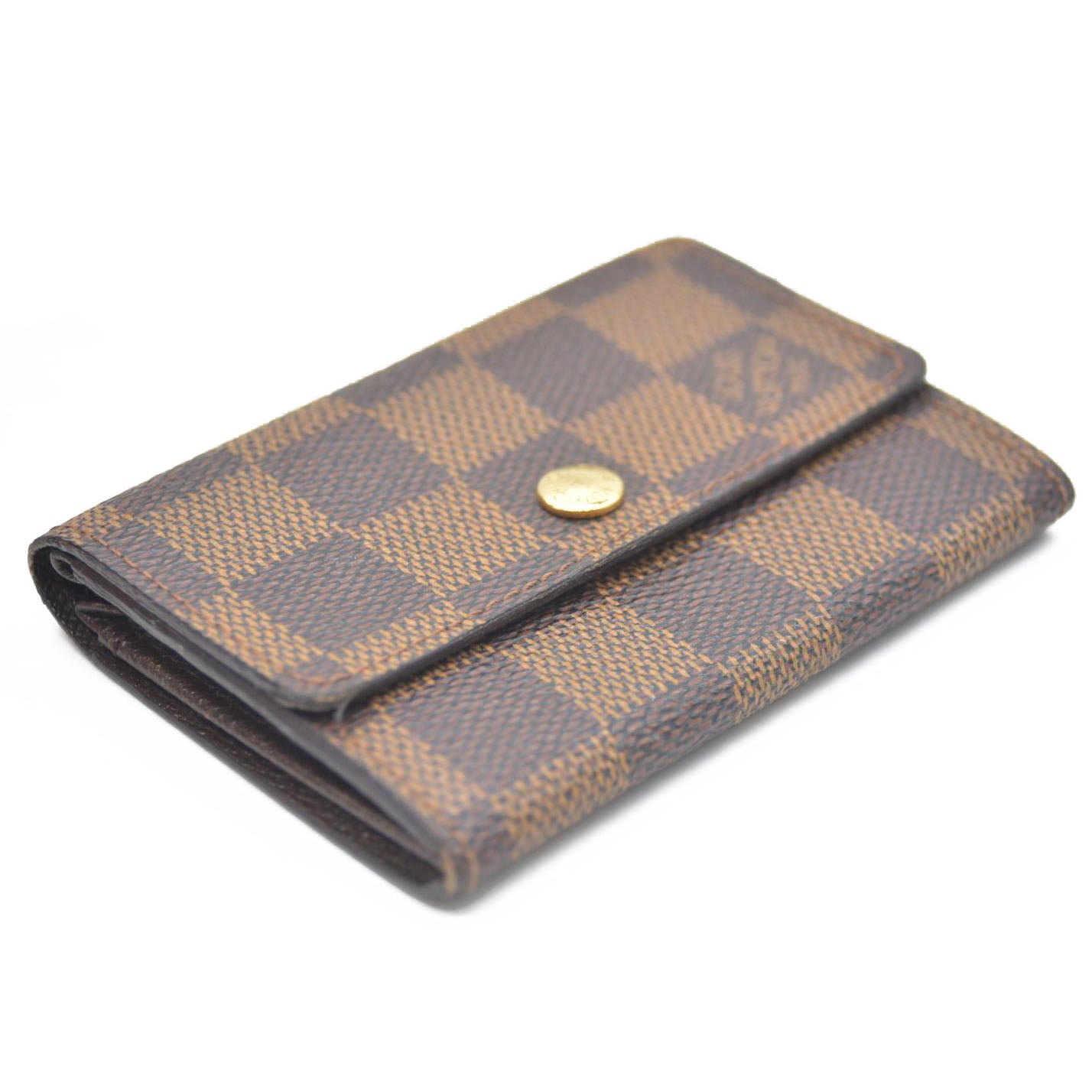 Louis Vuitton Damier Porte Monnaie Plat Coin Purse Wallet Brown MI1919