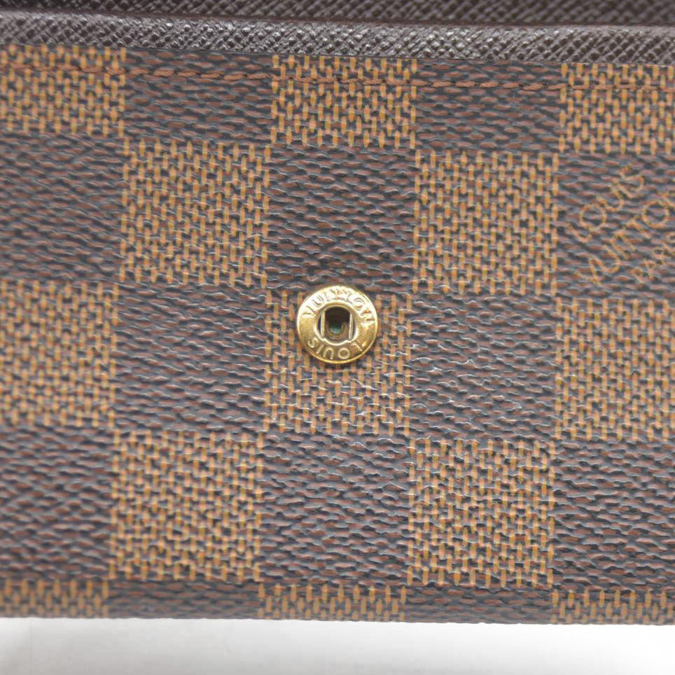 Louis Vuitton Damier Porte Monnaie Plat Coin Purse Wallet Brown MI1919
