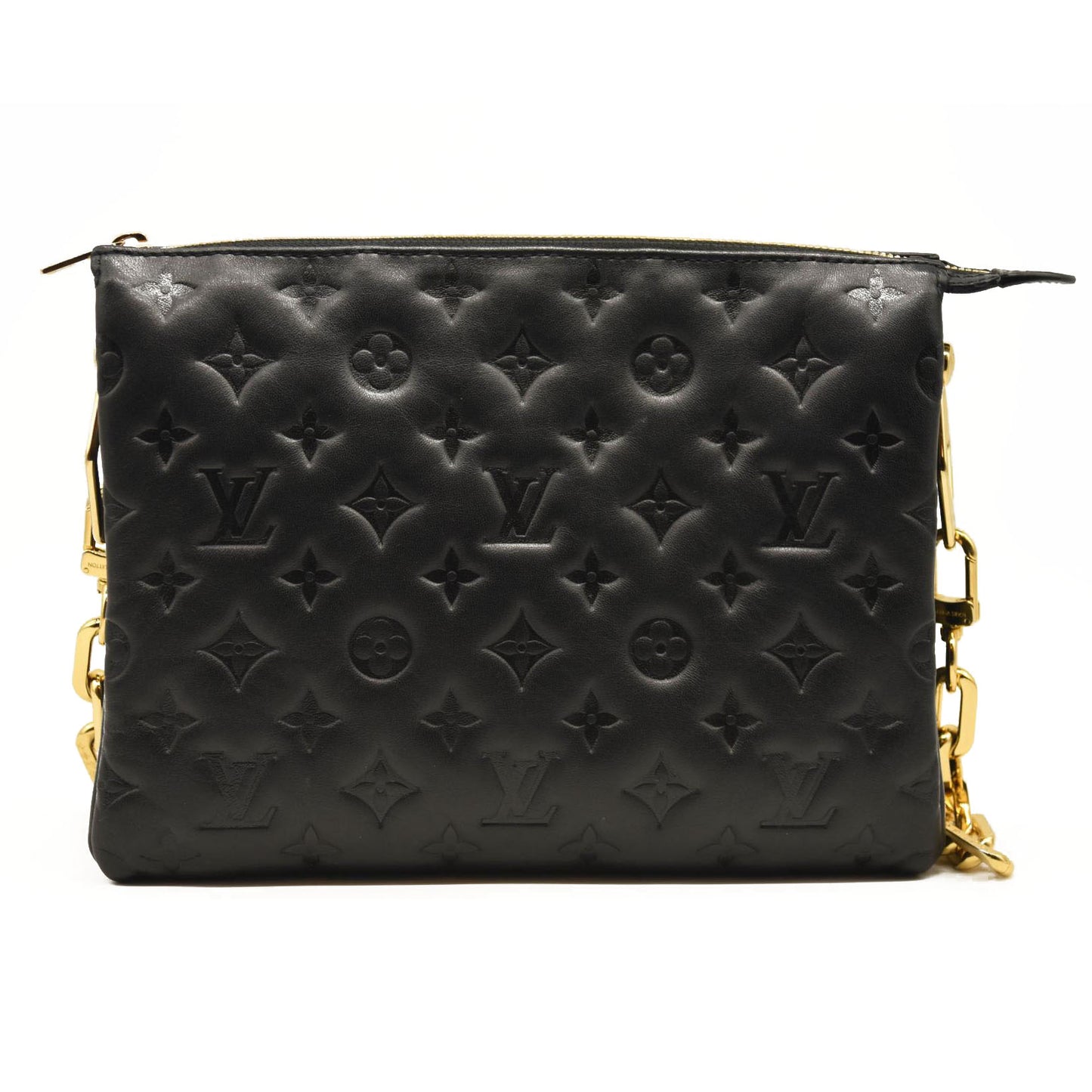 LOUIS VUITTON Lambskin Embossed Monogram Coussin PM Black