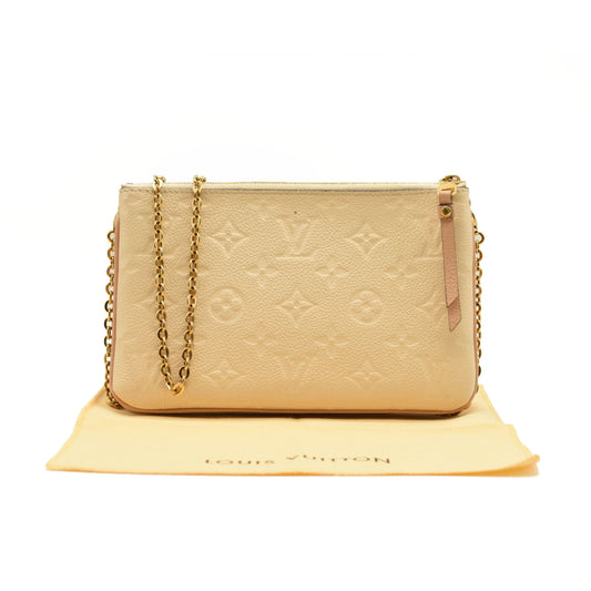 LOUIS VUITTON Empreinte Double Zip Pochette Beige Rose Creme