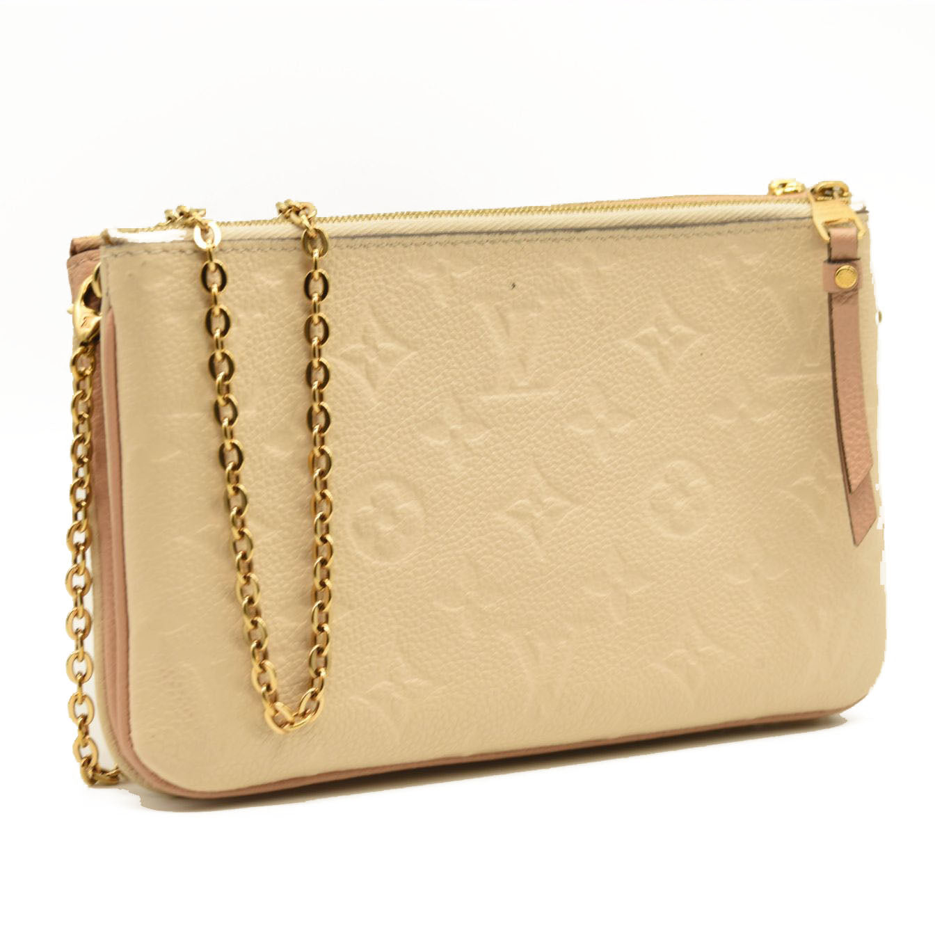 LOUIS VUITTON Empreinte Double Zip Pochette Beige Rose Creme