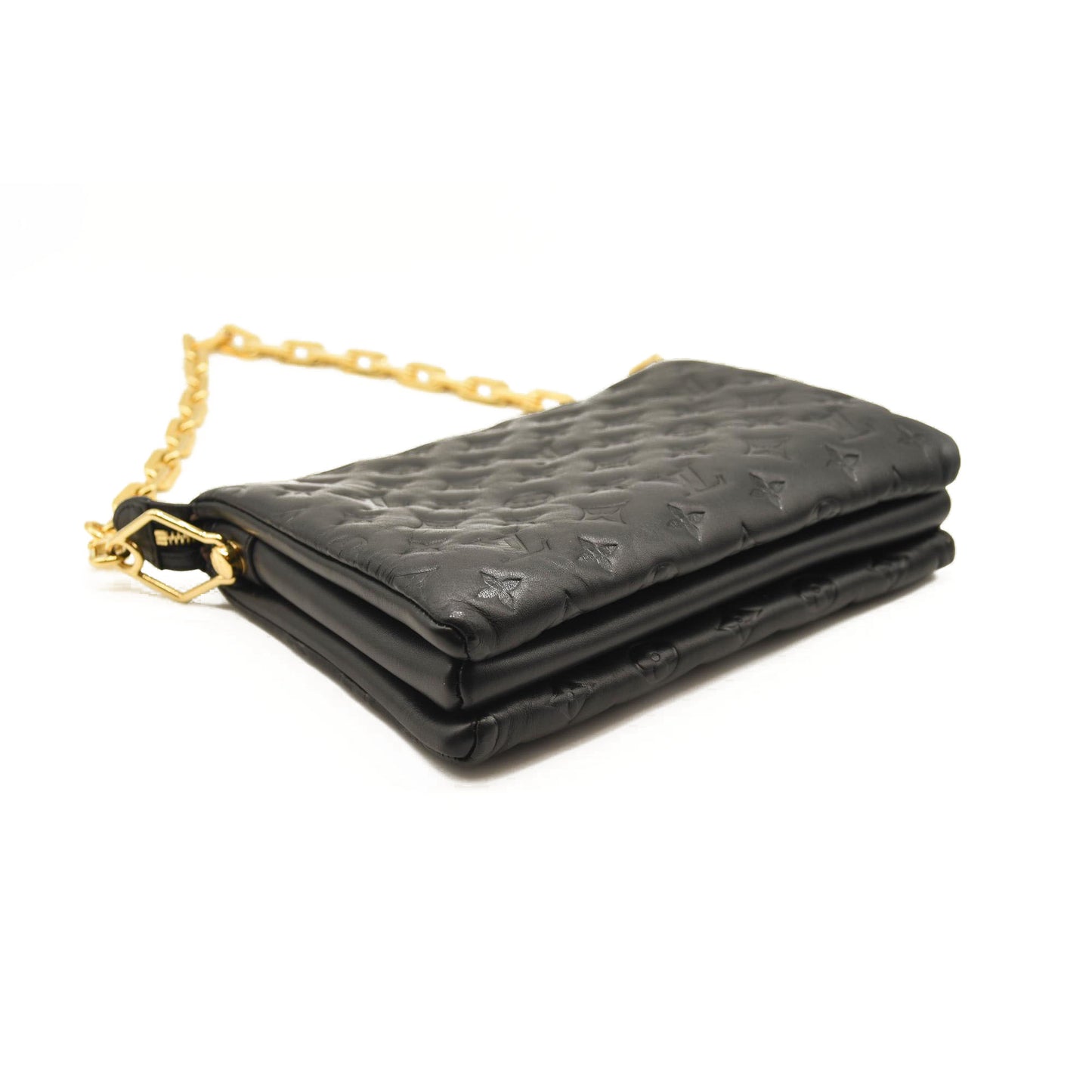 LOUIS VUITTON Lambskin Embossed Monogram Coussin PM Black