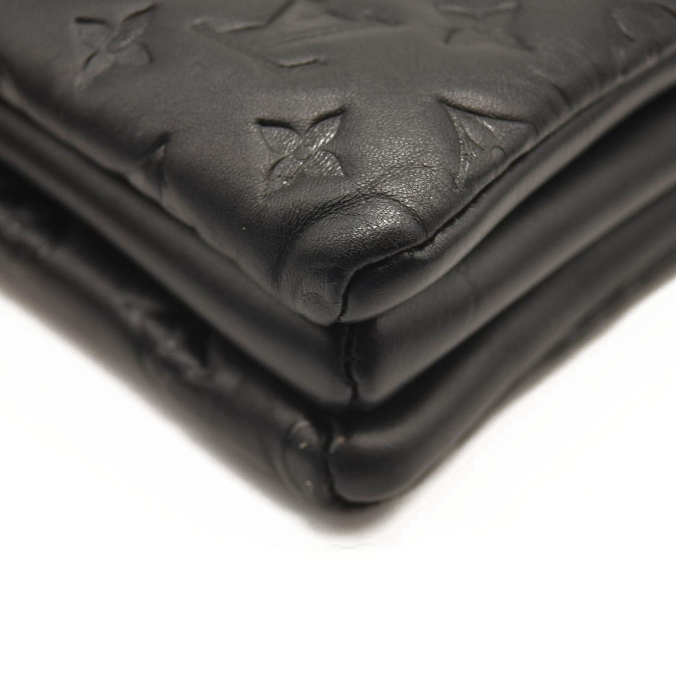 LOUIS VUITTON Lambskin Embossed Monogram Coussin PM Black