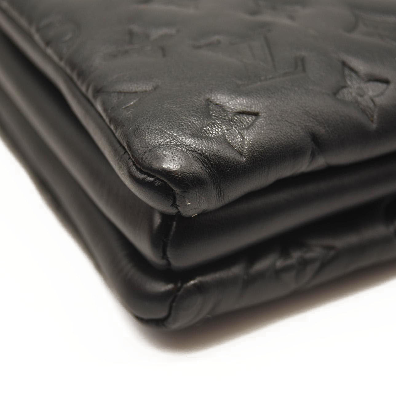 LOUIS VUITTON Lambskin Embossed Monogram Coussin PM Black