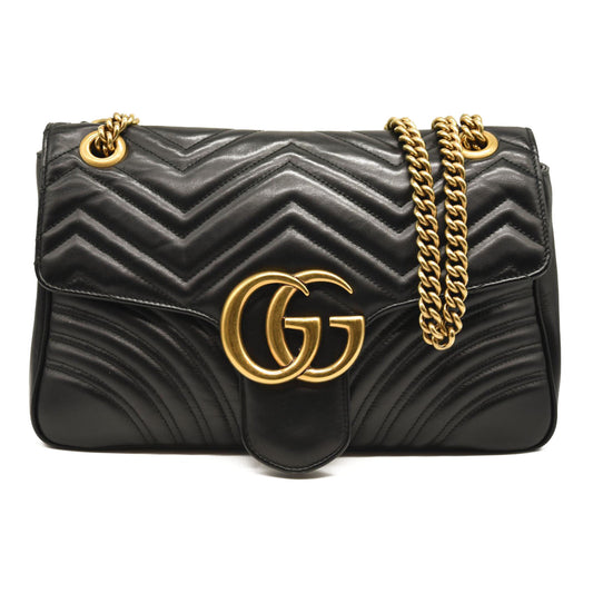 GUCCI Calfskin Matelasse Medium GG Marmont Shoulder Bag Black
