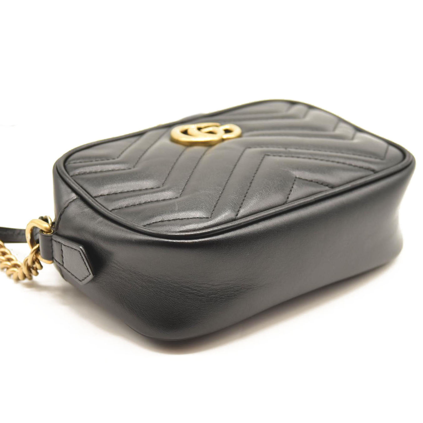 GUCCI Calfskin Matelasse Mini GG Marmont Chain Shoulder Bag Black