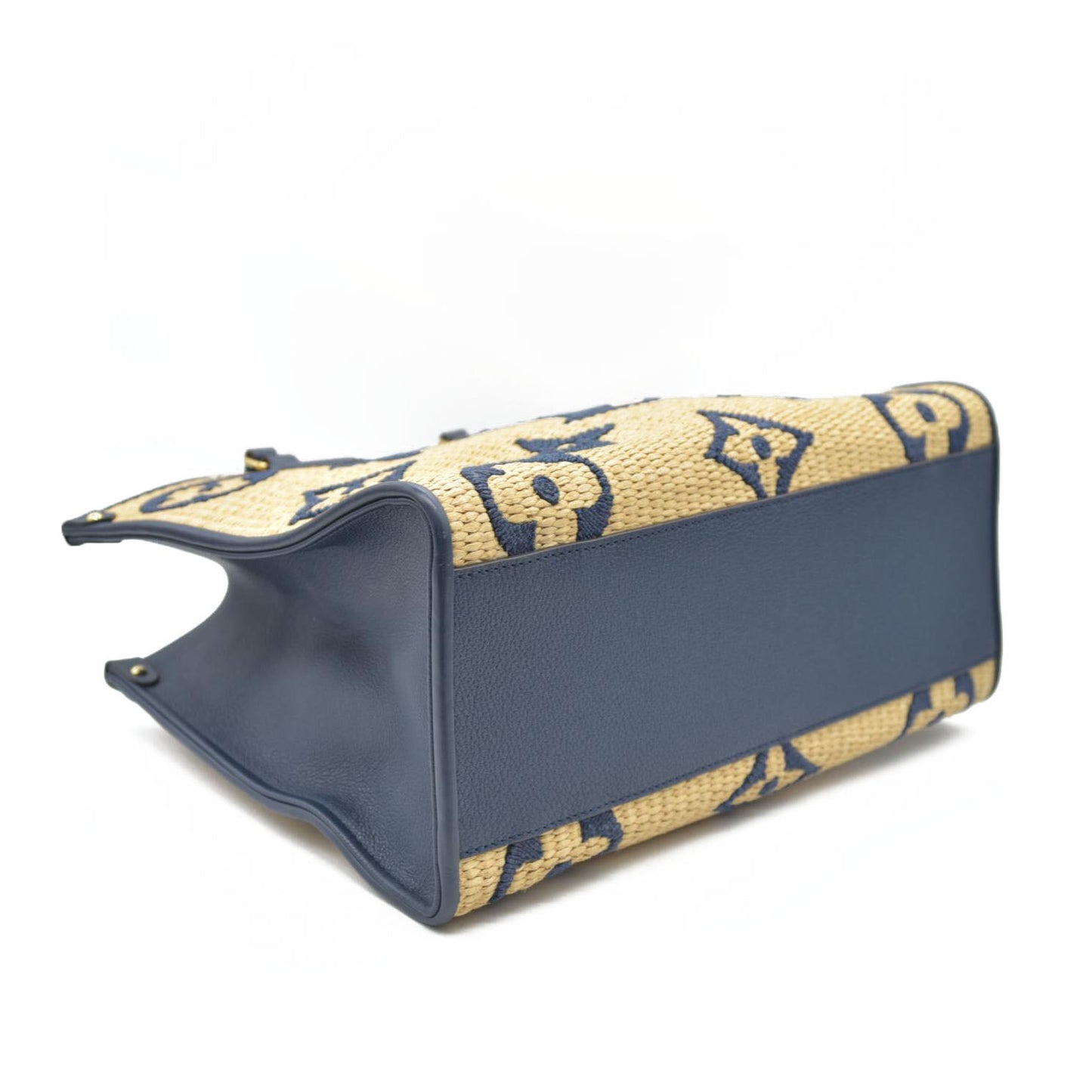 Louis Vuitton Raffia Calfskin Monogram Giant Onthego MM Blue