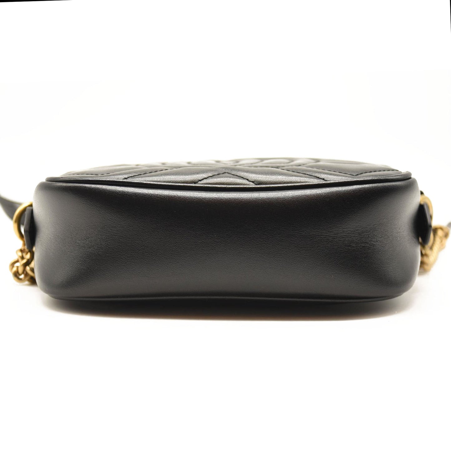 GUCCI Calfskin Matelasse Mini GG Marmont Chain Shoulder Bag Black