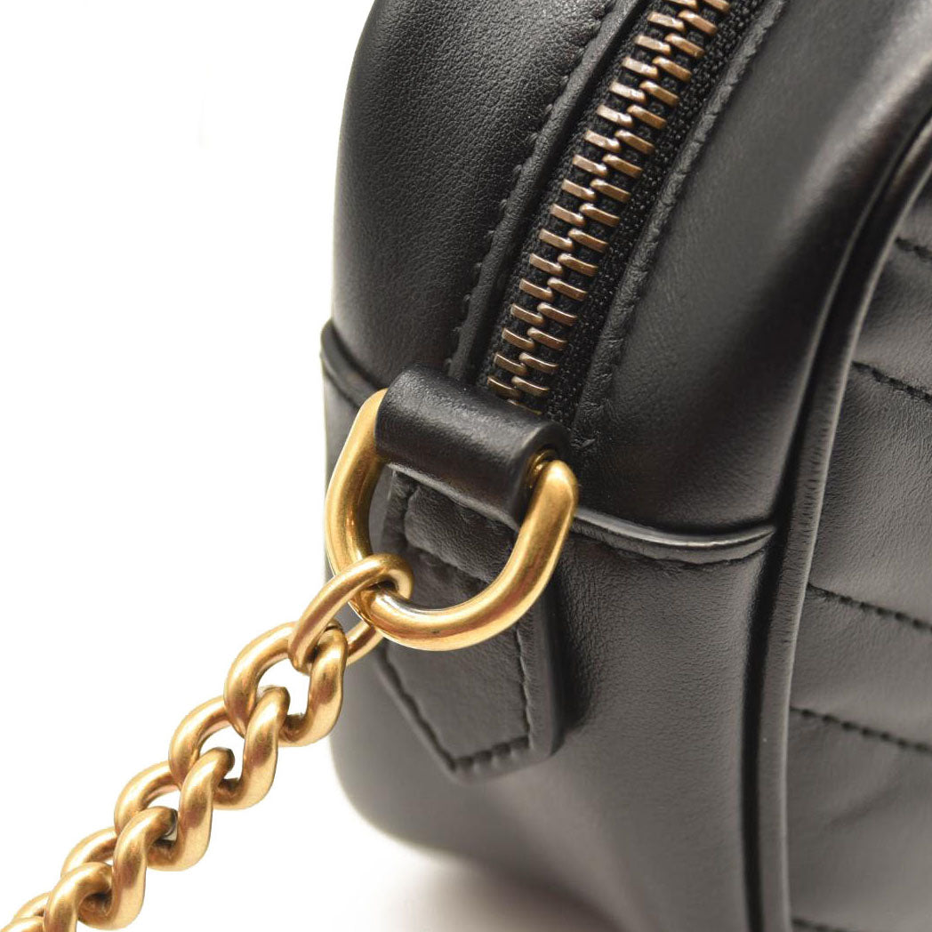 GUCCI Calfskin Matelasse Mini GG Marmont Chain Shoulder Bag Black