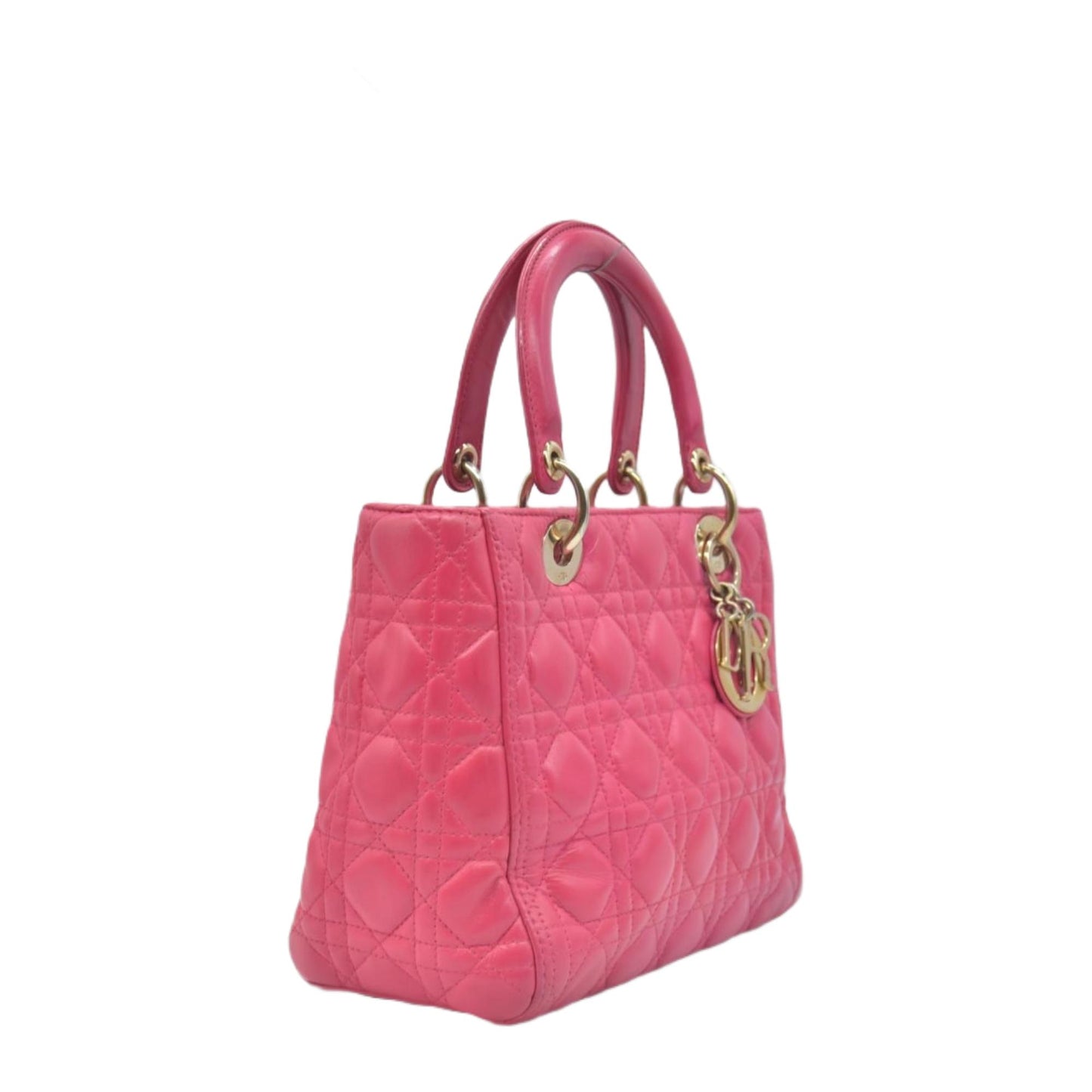 $6700 Christian Dior Lambskin Cannage Medium Lady Dior Fuchsia