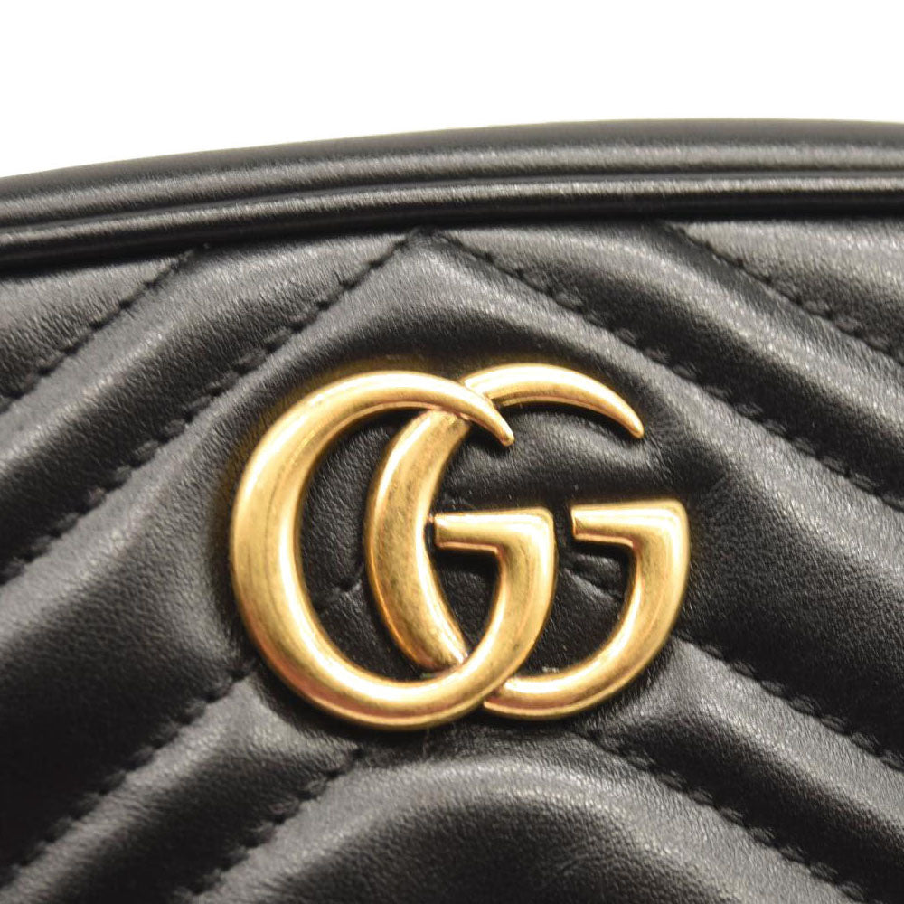 GUCCI Calfskin Matelasse Mini GG Marmont Chain Shoulder Bag Black