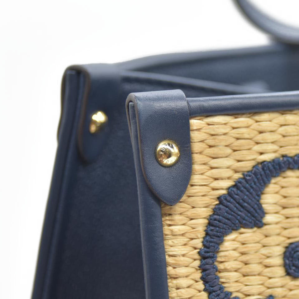 Louis Vuitton Raffia Calfskin Monogram Giant Onthego MM Blue