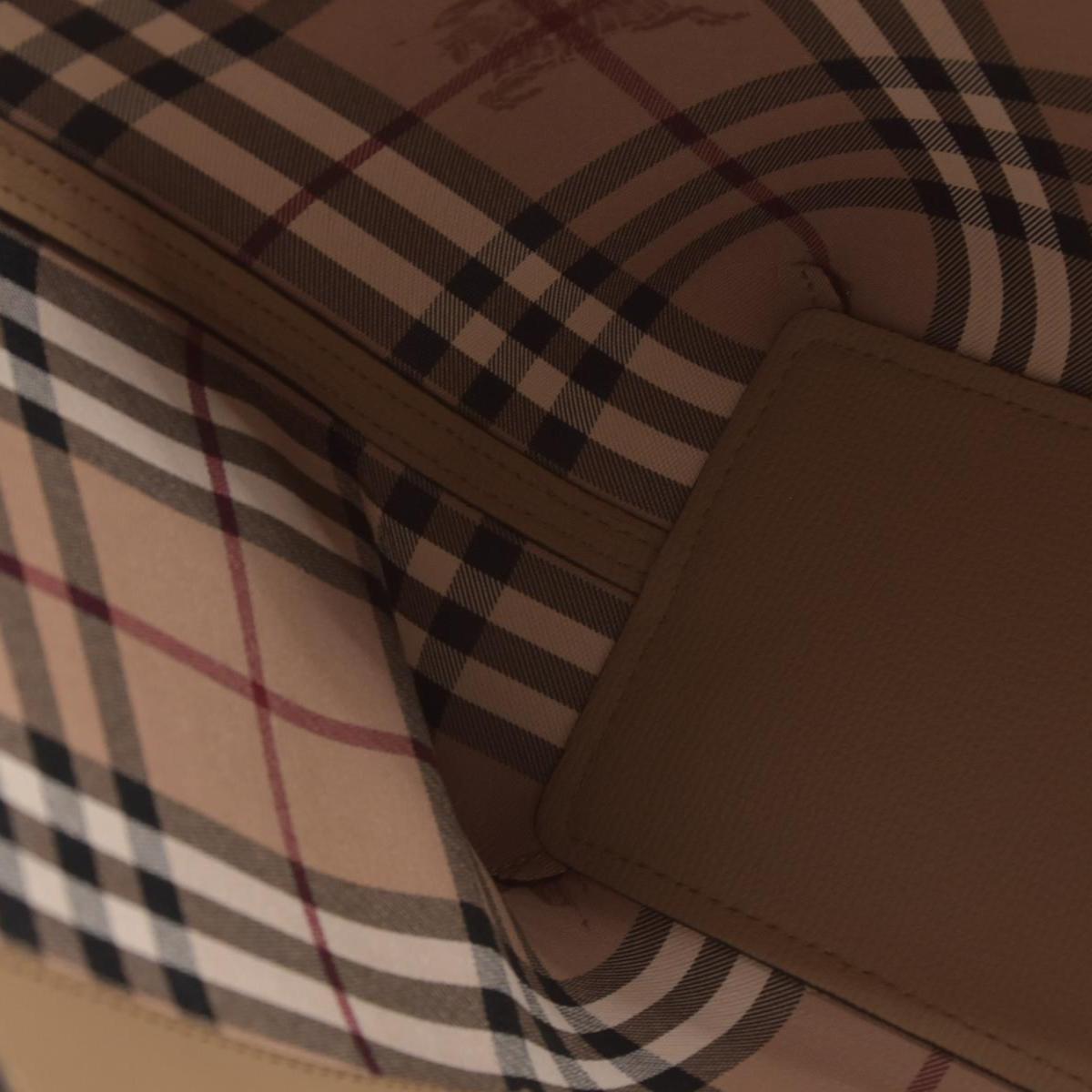 $1790 Burberry Grainy Calfskin Haymarket Check Medium Tote Mid Camel