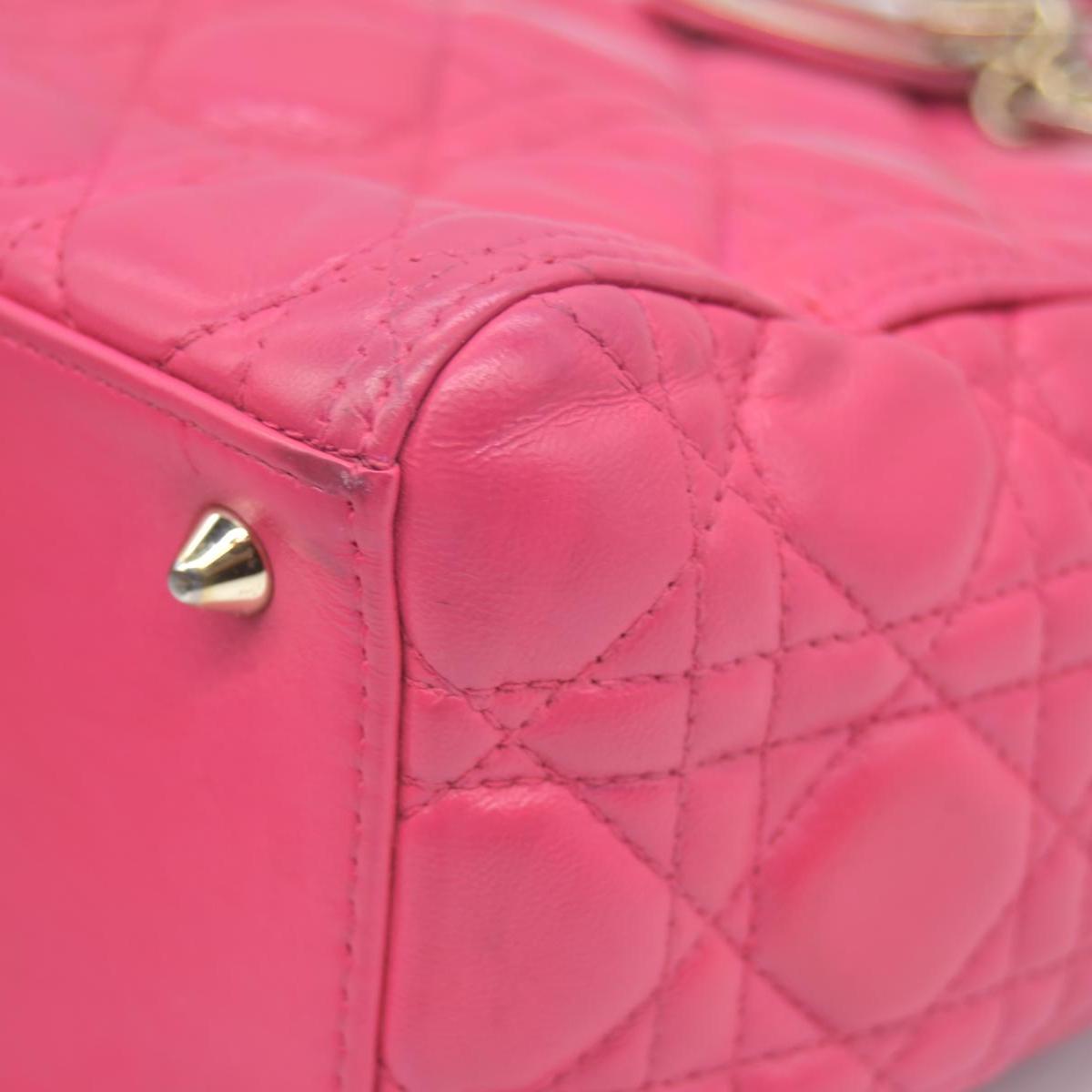 $6700 Christian Dior Lambskin Cannage Medium Lady Dior Fuchsia