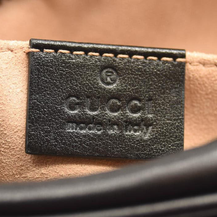 GUCCI Calfskin Matelasse Mini GG Marmont Chain Shoulder Bag Black