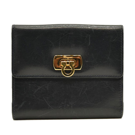Salvatore Ferragamo Gancini Clip Leather Bifold Wallet Black
