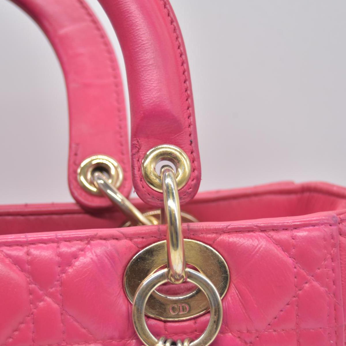 $6700 Christian Dior Lambskin Cannage Medium Lady Dior Fuchsia