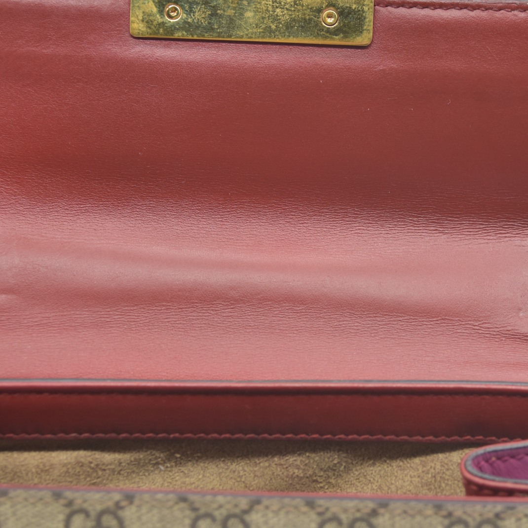 AUCTION $1960 USED GUCCI GG Supreme Monogram Calfskin Small Padlock Shoulder Bag Beige Hibiscus Red New Rosette