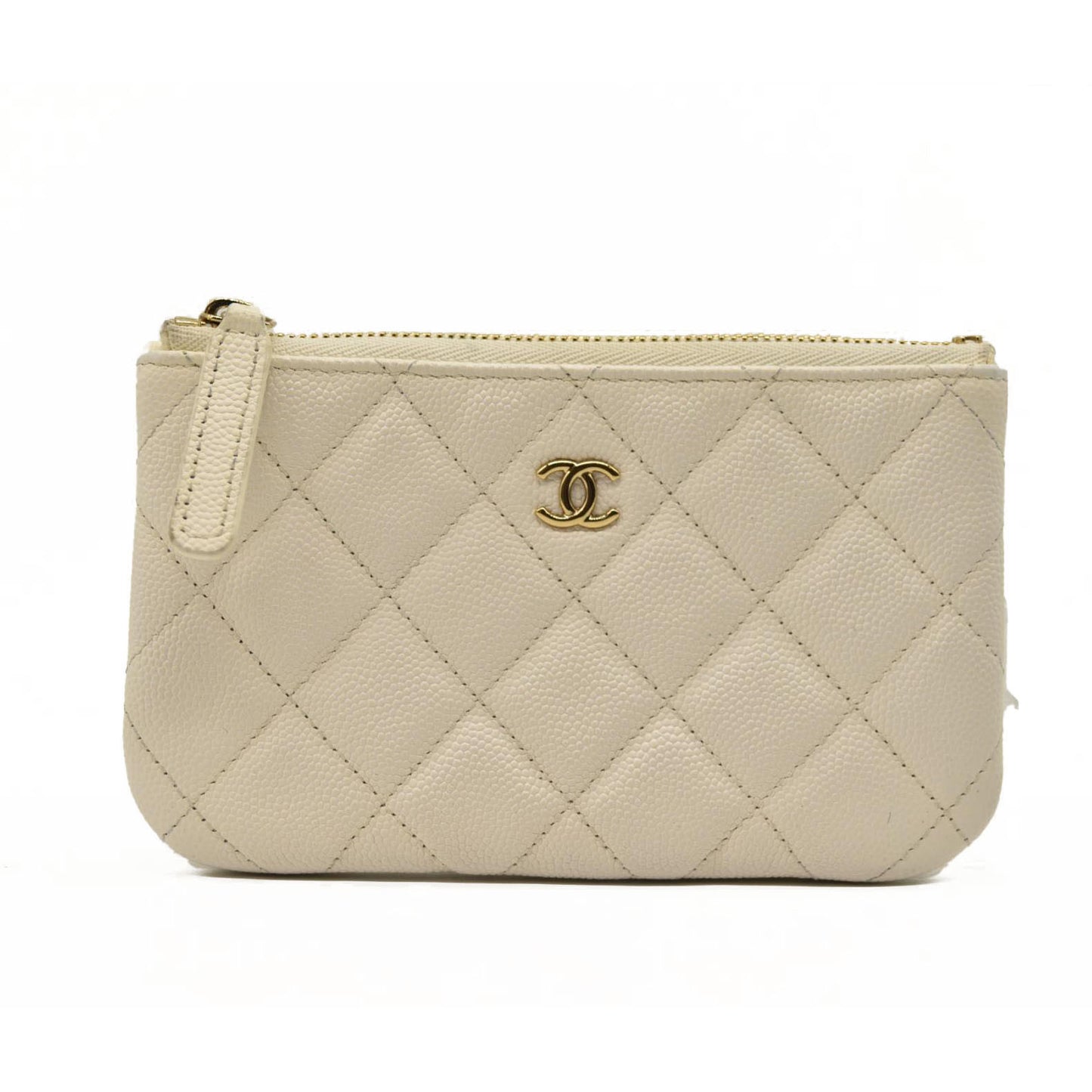 Chanel  Caviar Quilted Small Cosmetic Case White