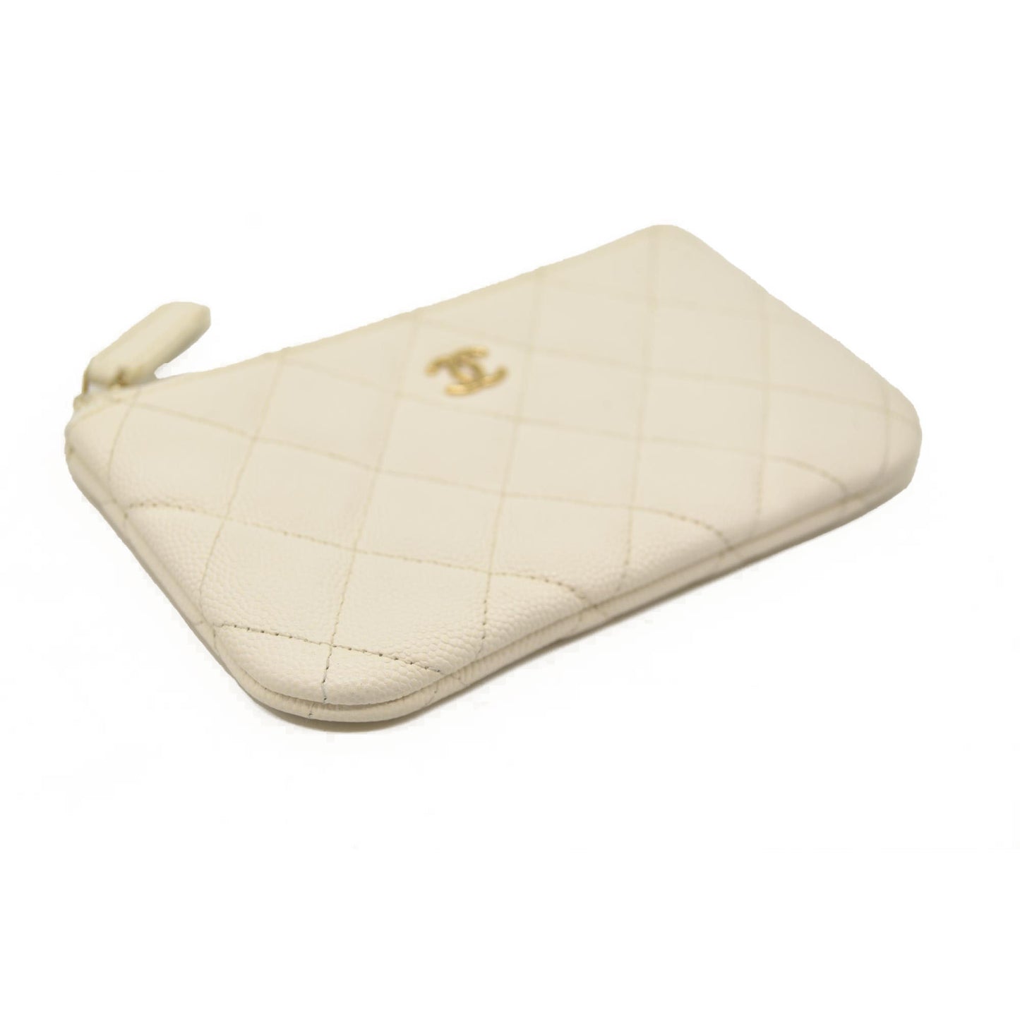 Chanel  Caviar Quilted Small Cosmetic Case White