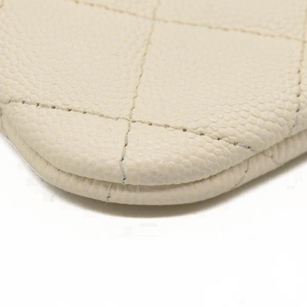 Chanel  Caviar Quilted Small Cosmetic Case White