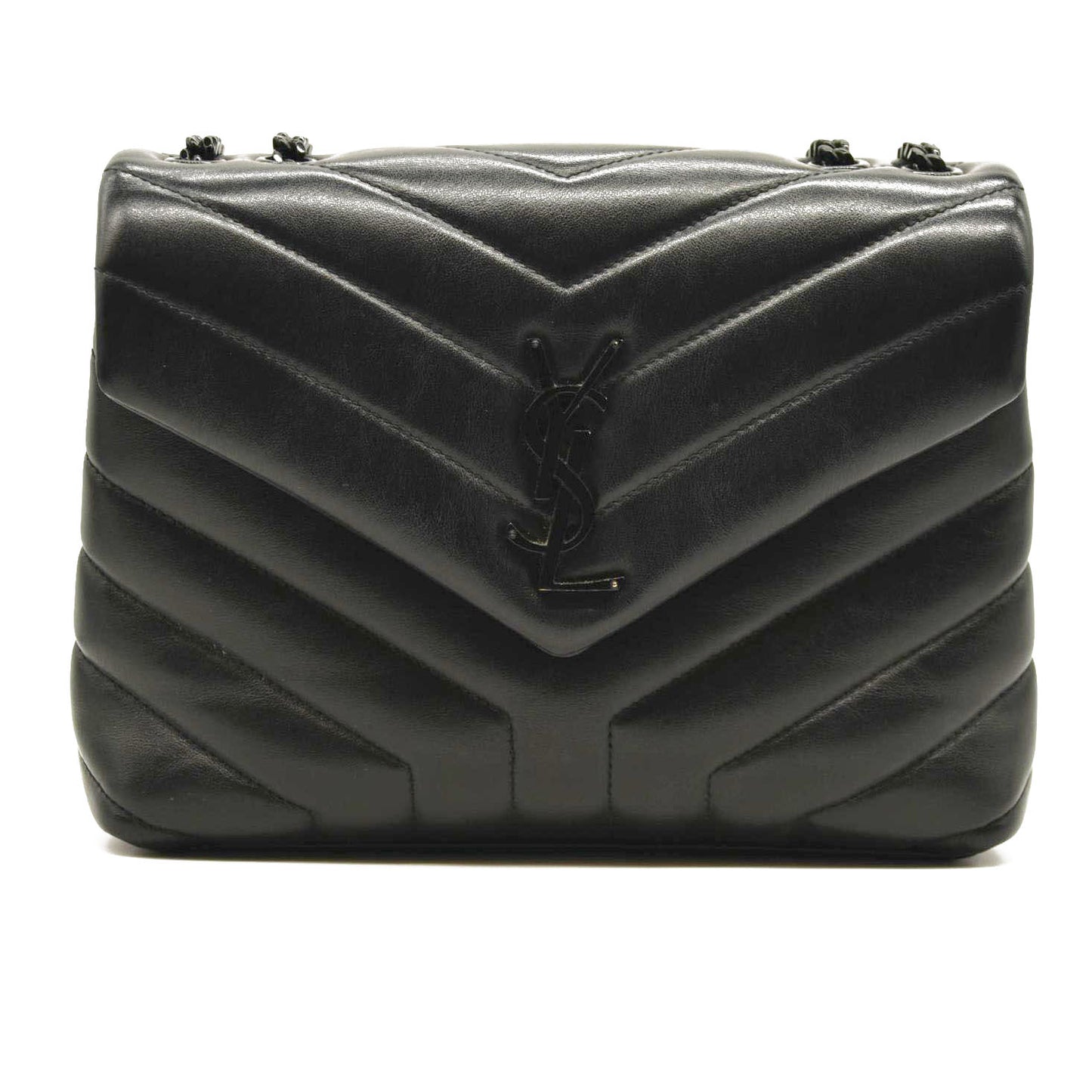SAINT LAURENT Calfskin Y Quilted Monogram Monochrome Small Loulou Chain Satchel Black
