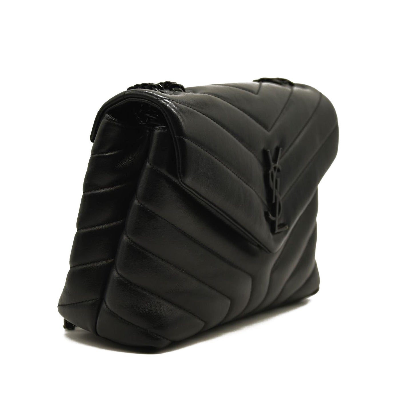 SAINT LAURENT Calfskin Y Quilted Monogram Monochrome Small Loulou Chain Satchel Black