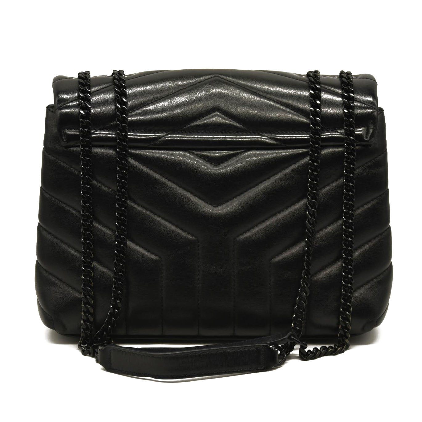 SAINT LAURENT Calfskin Y Quilted Monogram Monochrome Small Loulou Chain Satchel Black