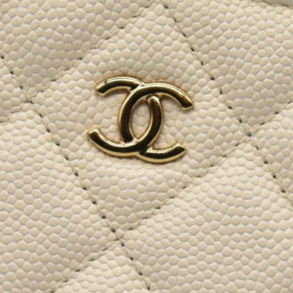 Chanel  Caviar Quilted Small Cosmetic Case White