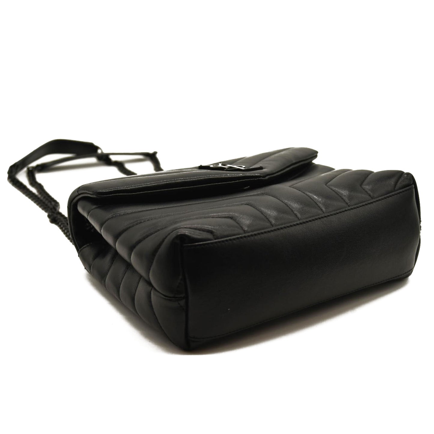 SAINT LAURENT Calfskin Y Quilted Monogram Monochrome Small Loulou Chain Satchel Black