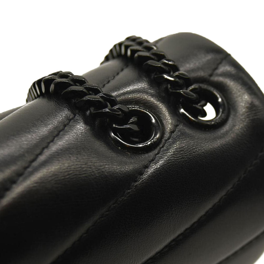 SAINT LAURENT Calfskin Y Quilted Monogram Monochrome Small Loulou Chain Satchel Black