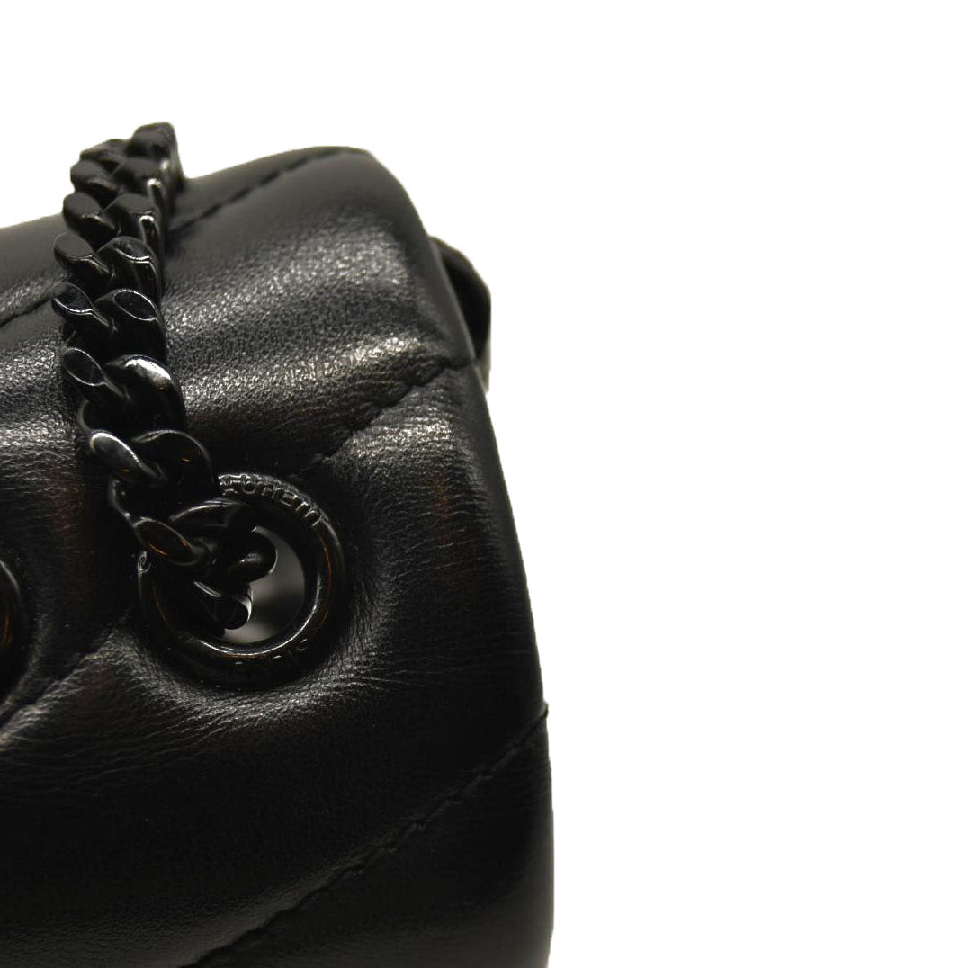 SAINT LAURENT Calfskin Y Quilted Monogram Monochrome Small Loulou Chain Satchel Black