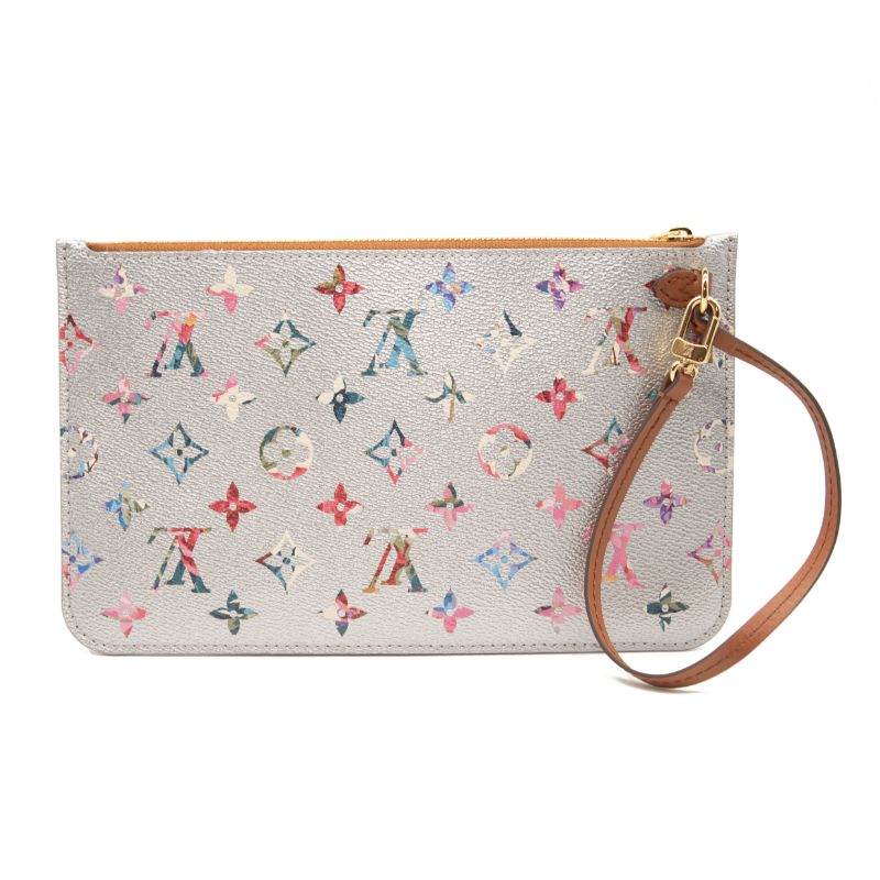 NEW Louis Vuitton Neverfull Pouch Garden Capsule Silver Monogram Canvas Wristlet